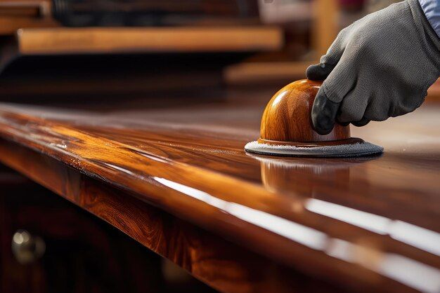 Expertly polishing rich wood a craftsmans touch _ Premium AI-generated image